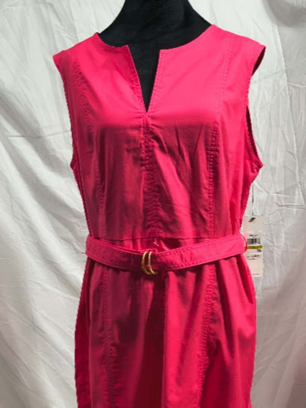 Vibrant Pink Calvin Klein Sleeveless V-neck Midi Fit and Flare Dress Size 14